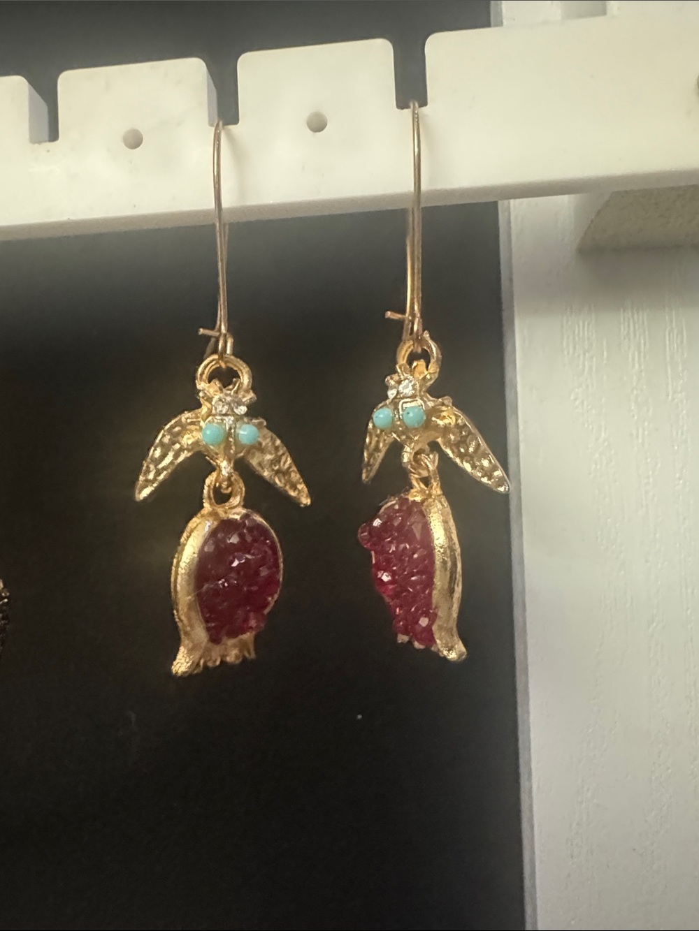 Jeweled Pomegranate Gold Dangle Unique Earrings